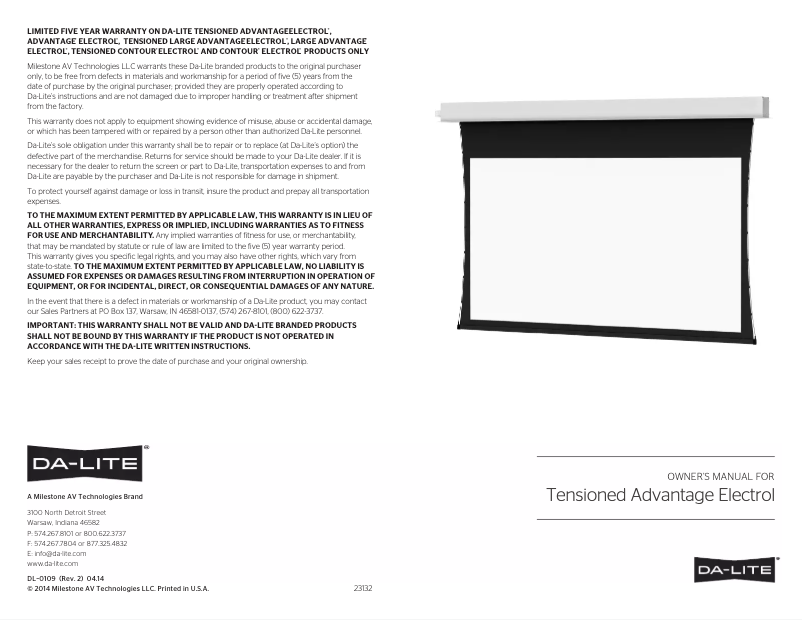 Page n°1 - Manuel utilisateur Da-Lite 85395LS