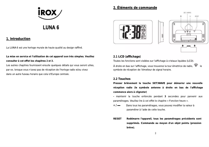 Page 1 de la notice Manuel utilisateur Irox LUNA6