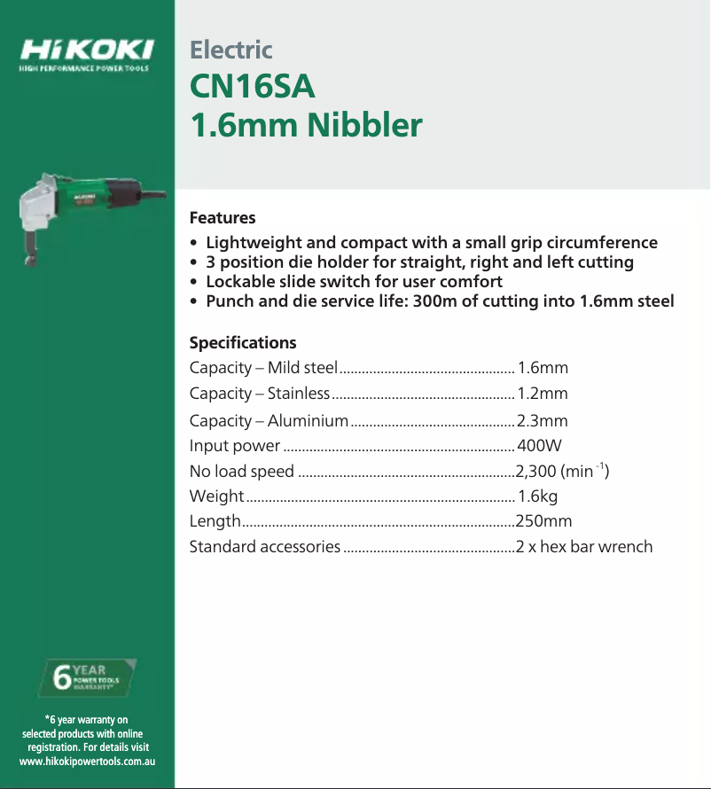 Page 1 de la notice Fiche technique HiKOKI CN16SA