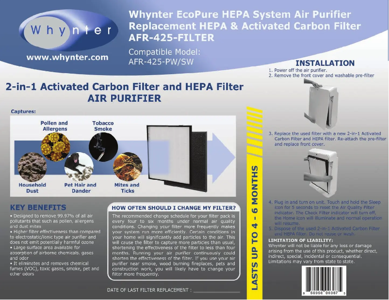 Page n°1 - Manuel utilisateur Whynter AFR-425-SW