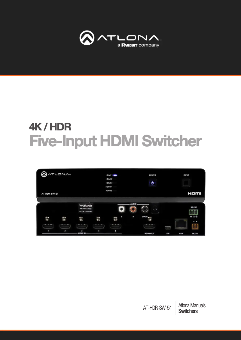 Page 1 de la notice Manuel utilisateur Atlona AT-HDR-SW-51