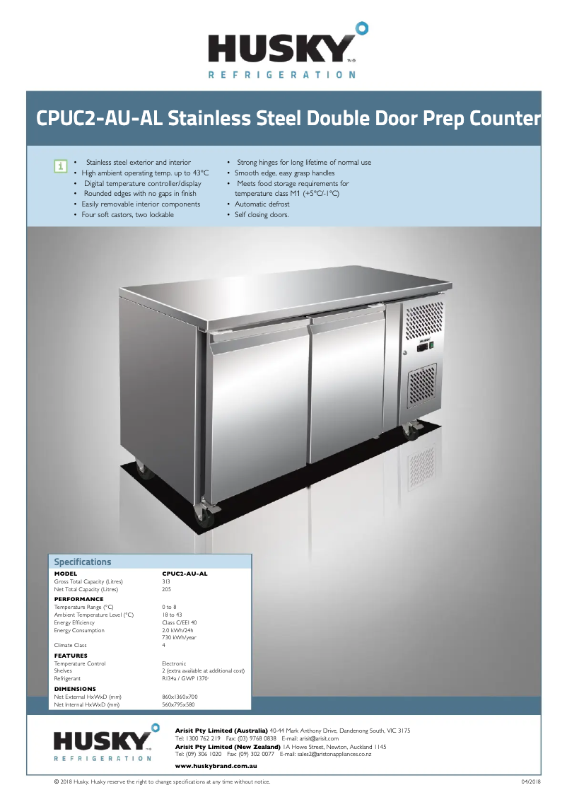 Page 1 de la notice Fiche technique Husky CPUC2-AU-AL