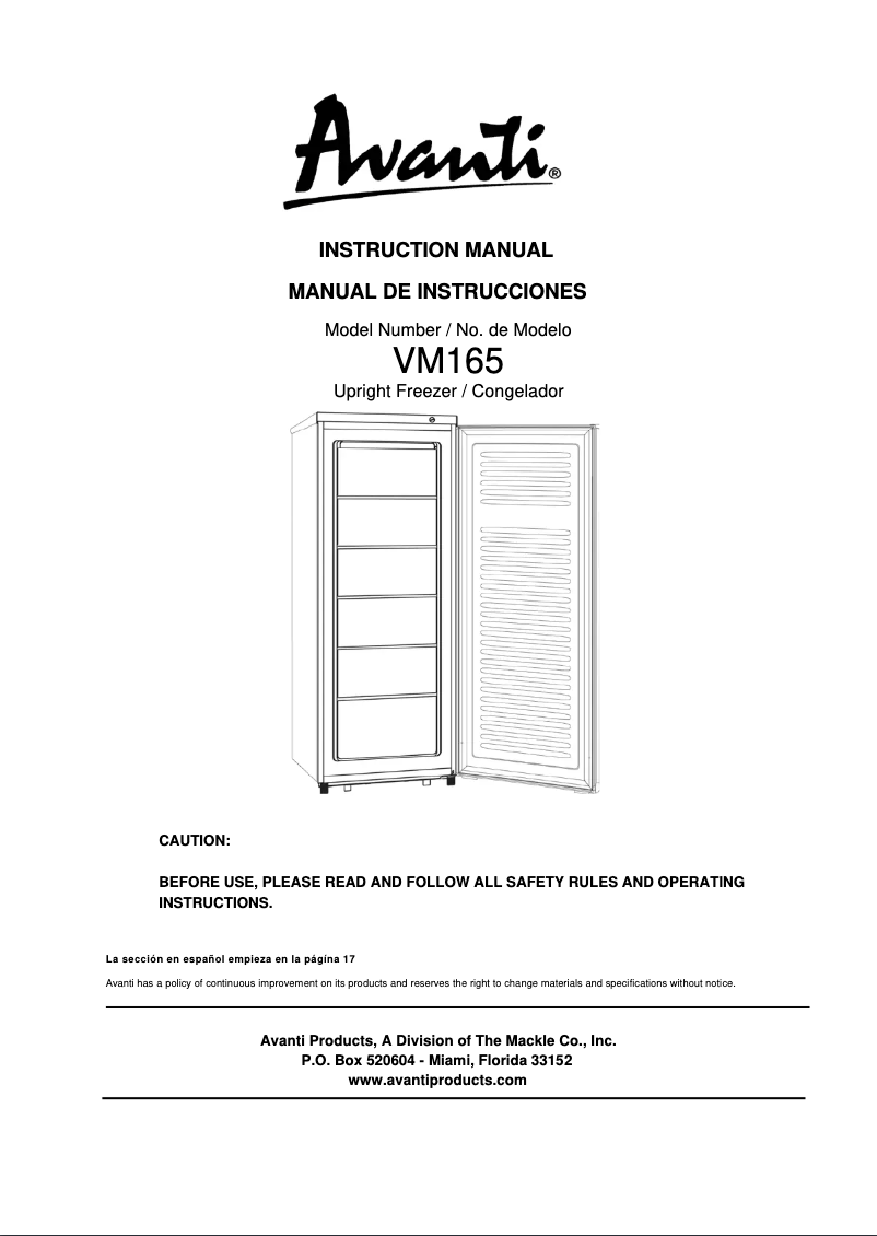Page 1 de la notice Manuel utilisateur Avanti VM165