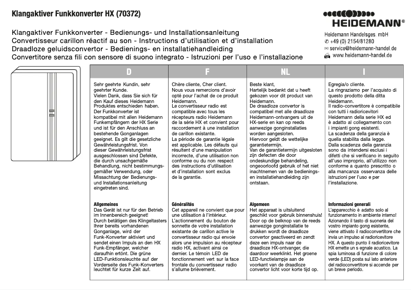 Page 1 de la notice Manuel utilisateur Heidemann 70372