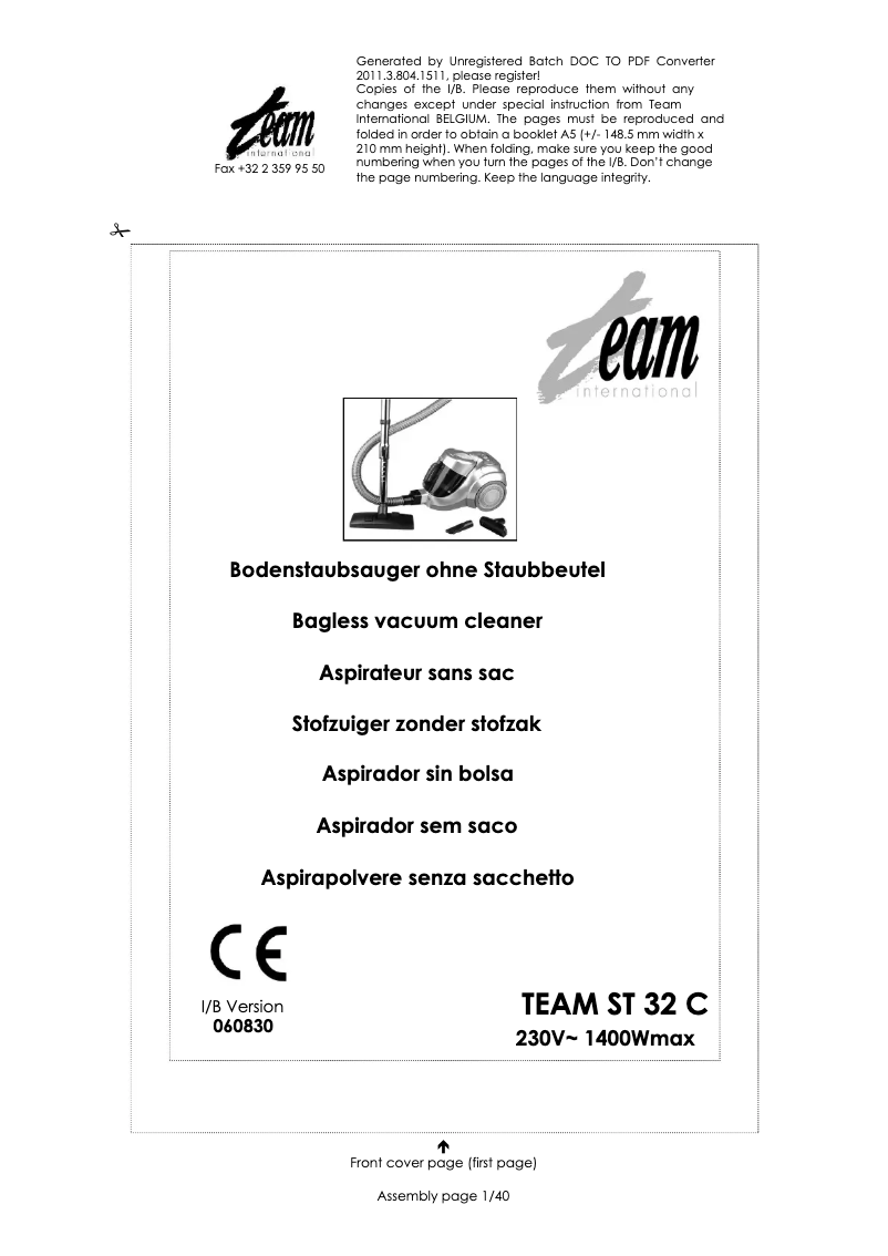 Page n°1 - Manuel utilisateur Team ST 32 C