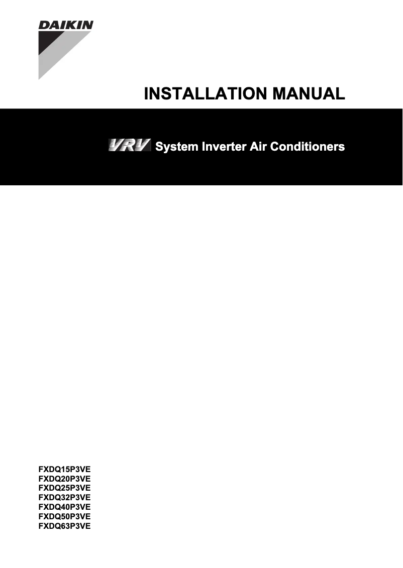 Page 1 de la notice Guide d'installation Daikin FXDQ25P3VE