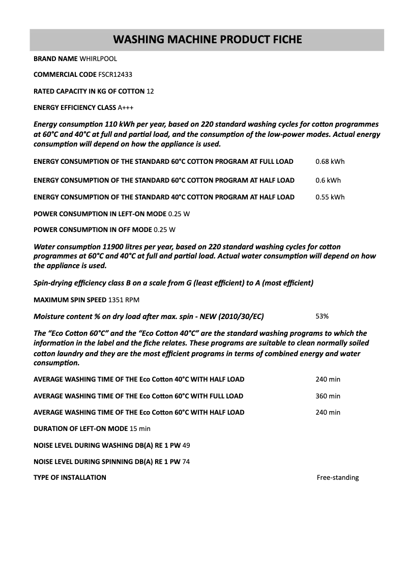 Image de la première page du manuel de l'appareil FSCR12433