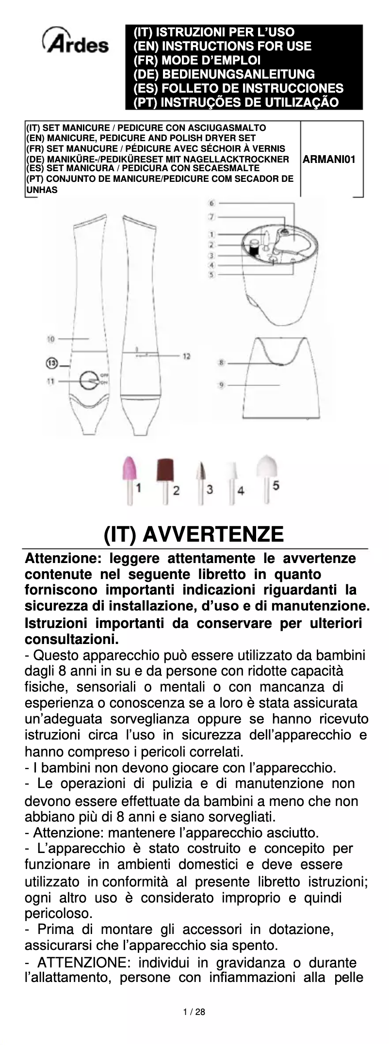 Page n°1 - Manuel utilisateur Ardes Goldye ARMANI01