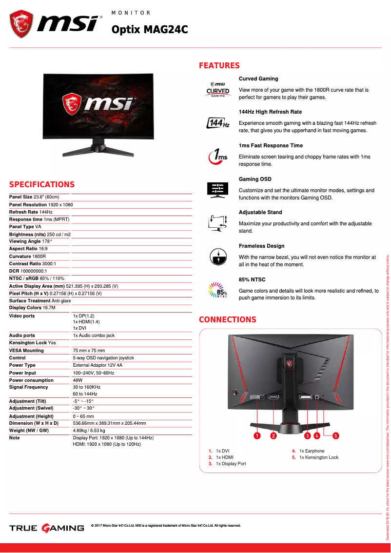 Page n°1 - Fiche technique MSI Optix MAG24C
