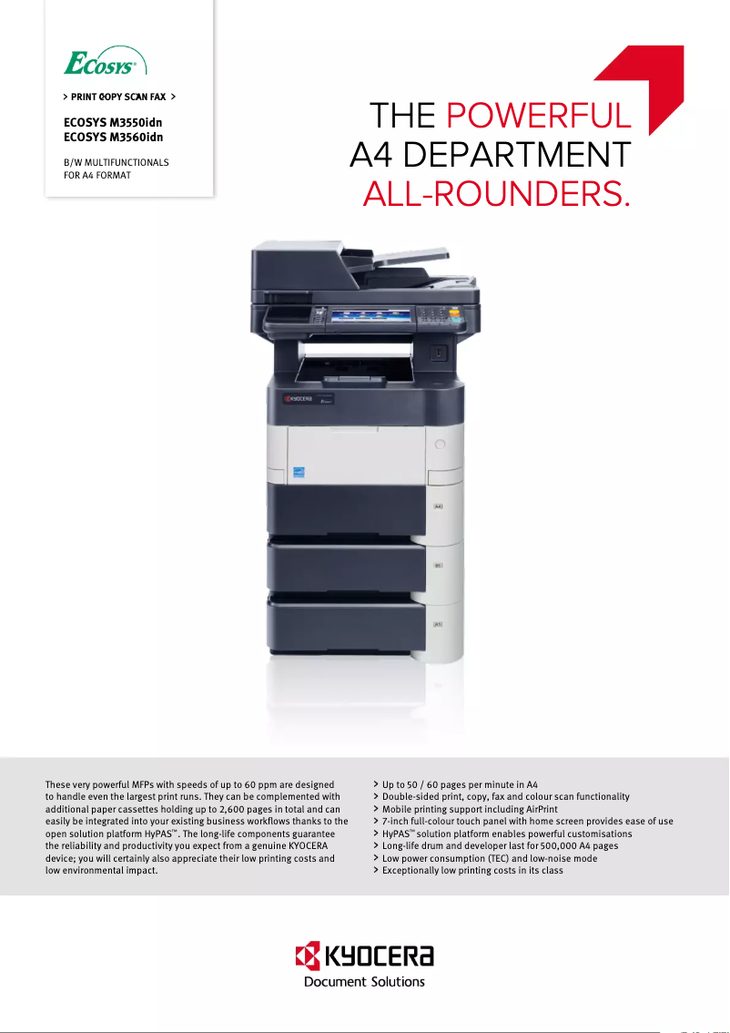 Page 1 de la notice Fiche technique Kyocera ECOSYS M3560idn