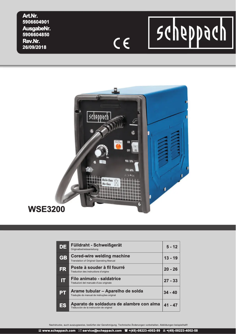 Page 1 de la notice Manuel utilisateur Scheppach WSE3200