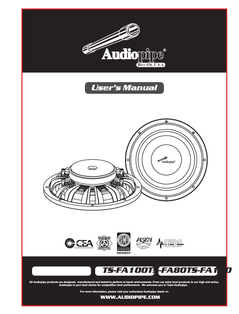 Page 1 de la notice Manuel utilisateur Audiopipe TS-FA100
