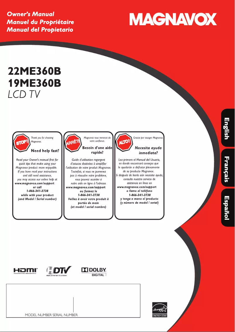 Page n°1 - Manuel utilisateur Magnavox 19ME360B