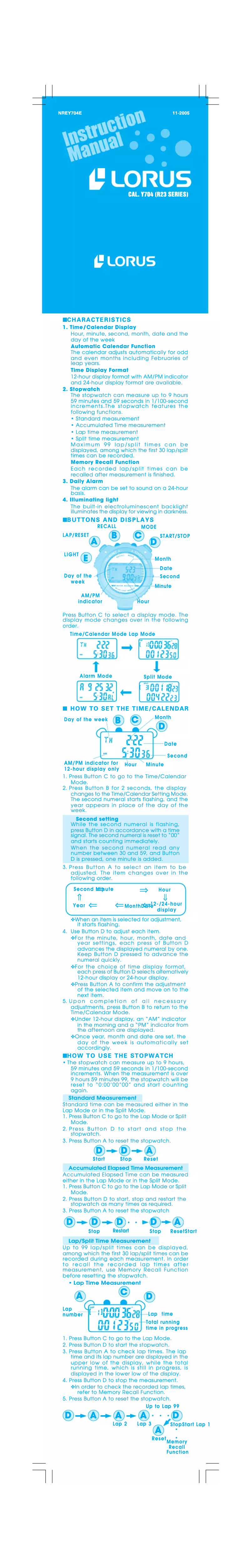 Página 1 del manual Manual de usuario Lorus Y704E