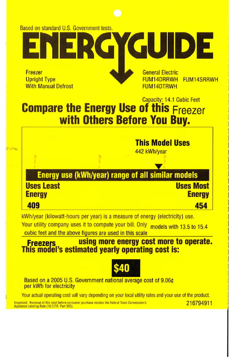 Page n°1 - Label énergétique GE FUM14DRRWH