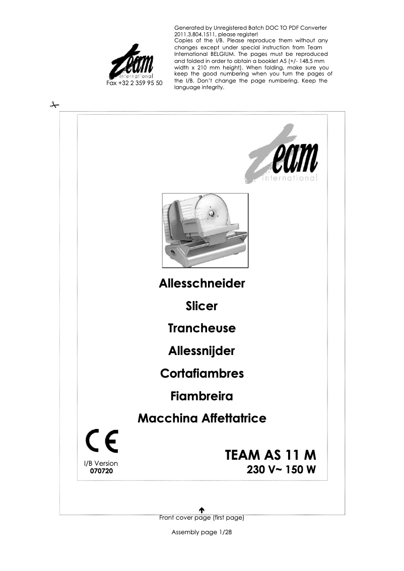 Page n°1 - Manuel utilisateur Team AS 11 M