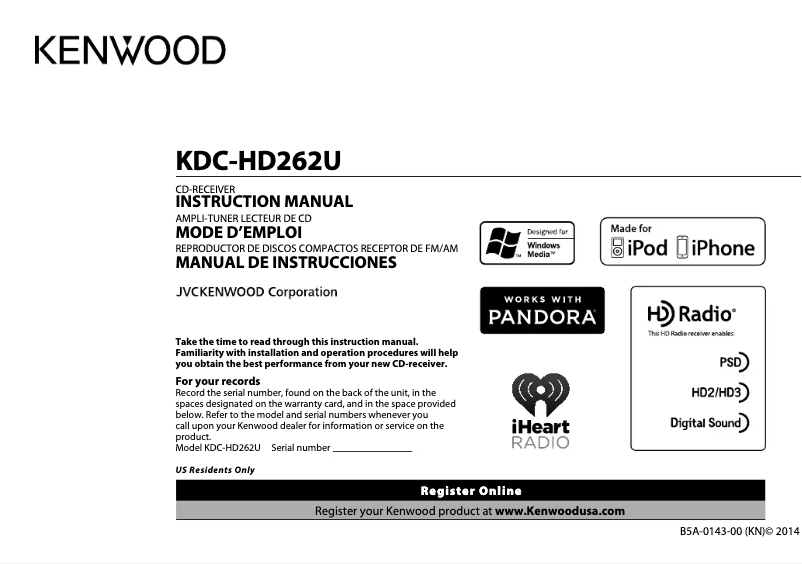 Imagen de la primera página del manual del dispositivo KDC-HD262U