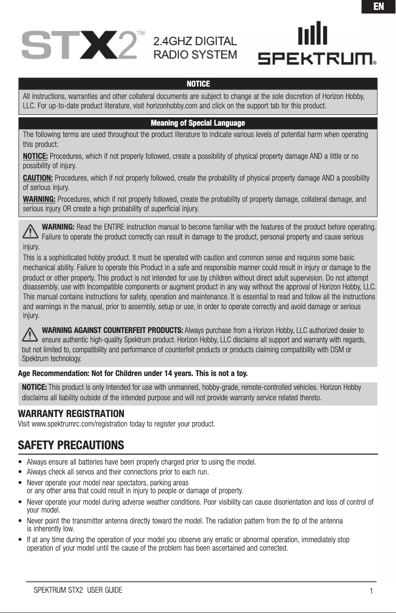 Page 1 de la notice Manuel utilisateur Spektrum STX2