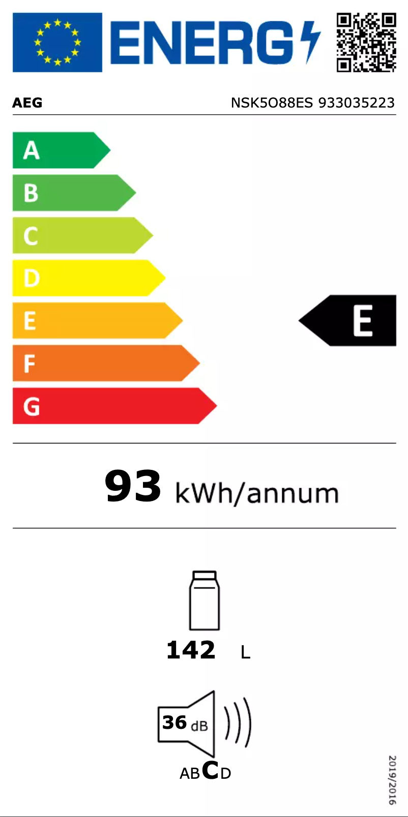 Page n°1 - Label énergétique AEG NSK5O88ES