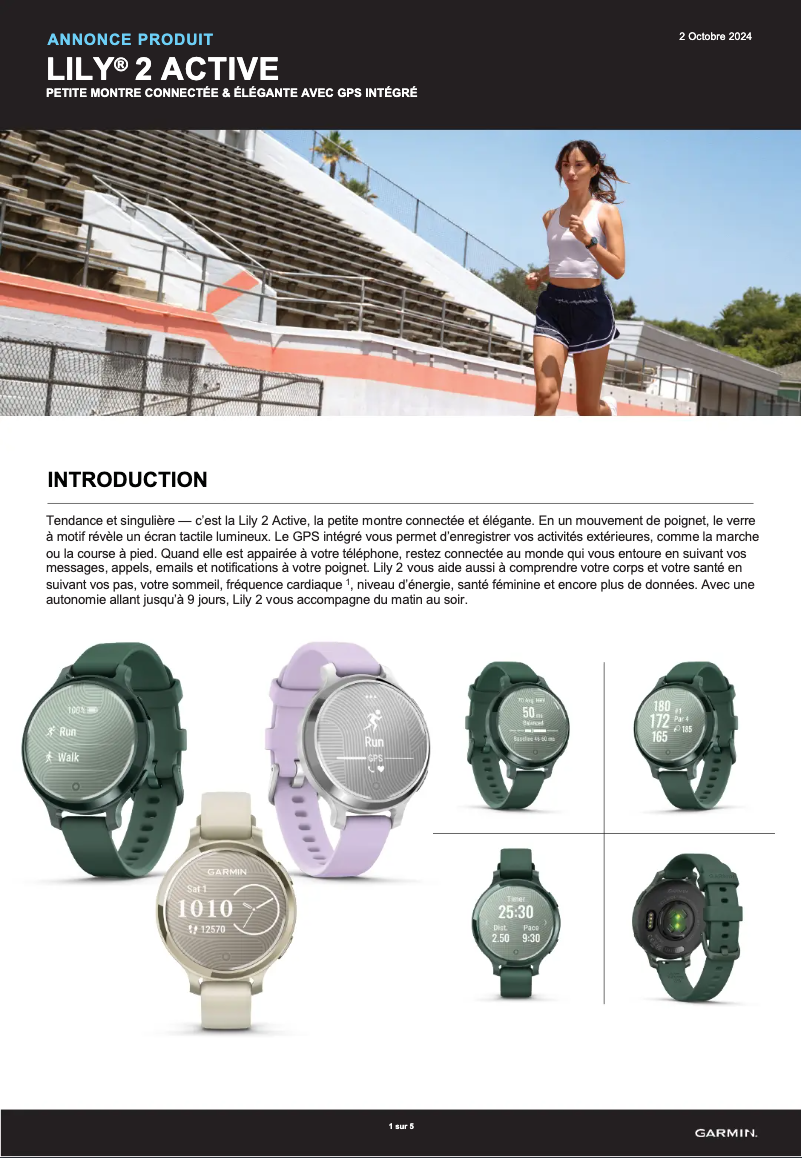 Page 1 de la notice Manuel utilisateur Garmin Lily 2 Active