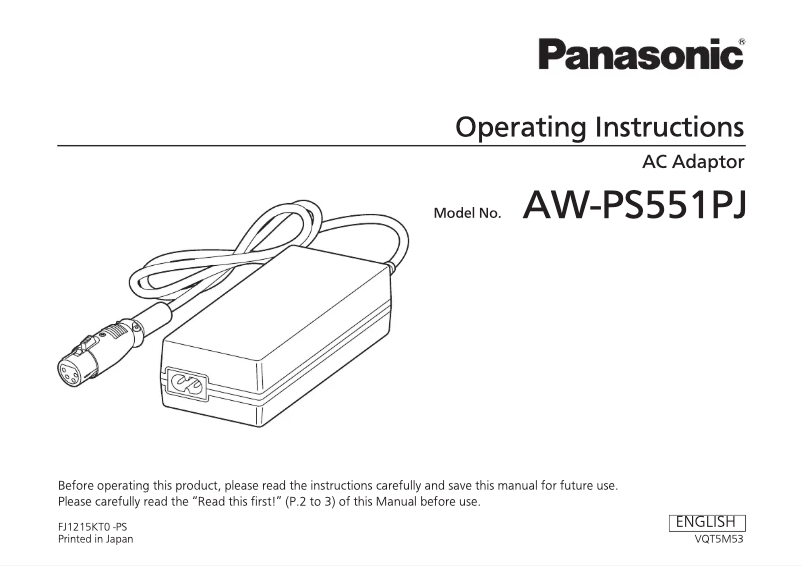 Page 1 de la notice Manuel utilisateur Panasonic AW-PS551PJ