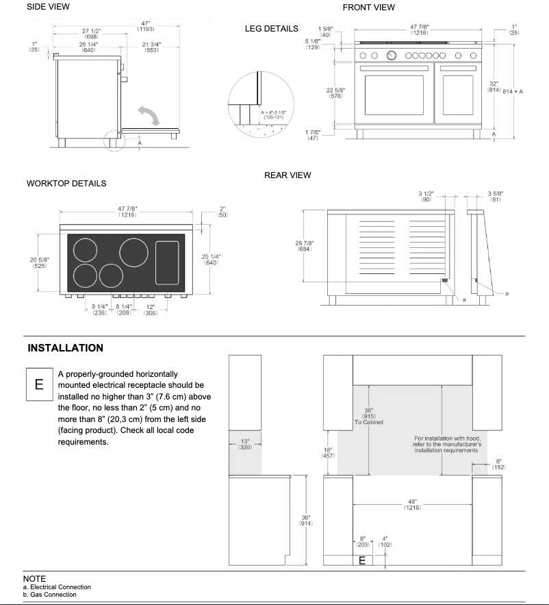 Página 1 del manual Guía de instalación Bertazzoni MAS486IGFEPXT