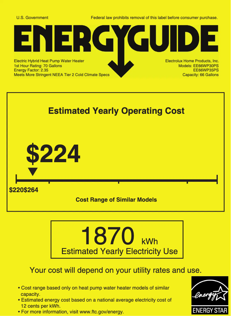 Page n°1 - Label énergétique Electrolux EE66WP35PS