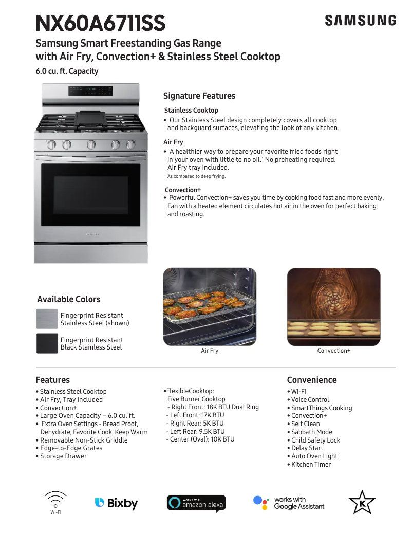 Page n°1 - Fiche technique Samsung NX60A6711SS