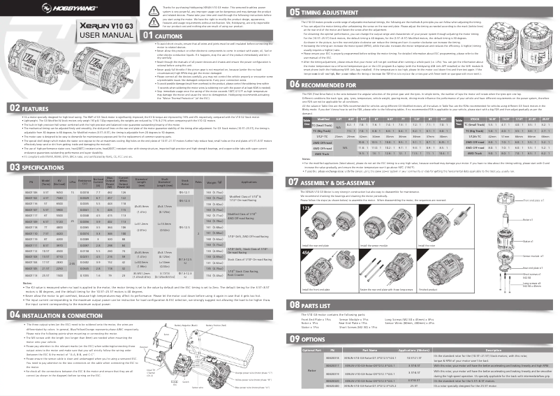 Page 1 de la notice Manuel utilisateur Hobbywing Xerun V10 G3-6.5T OnRoad Spec