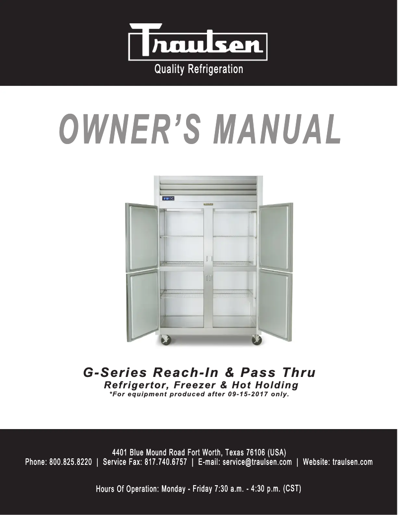 Page 1 of the manual User Manual Traulsen G30012