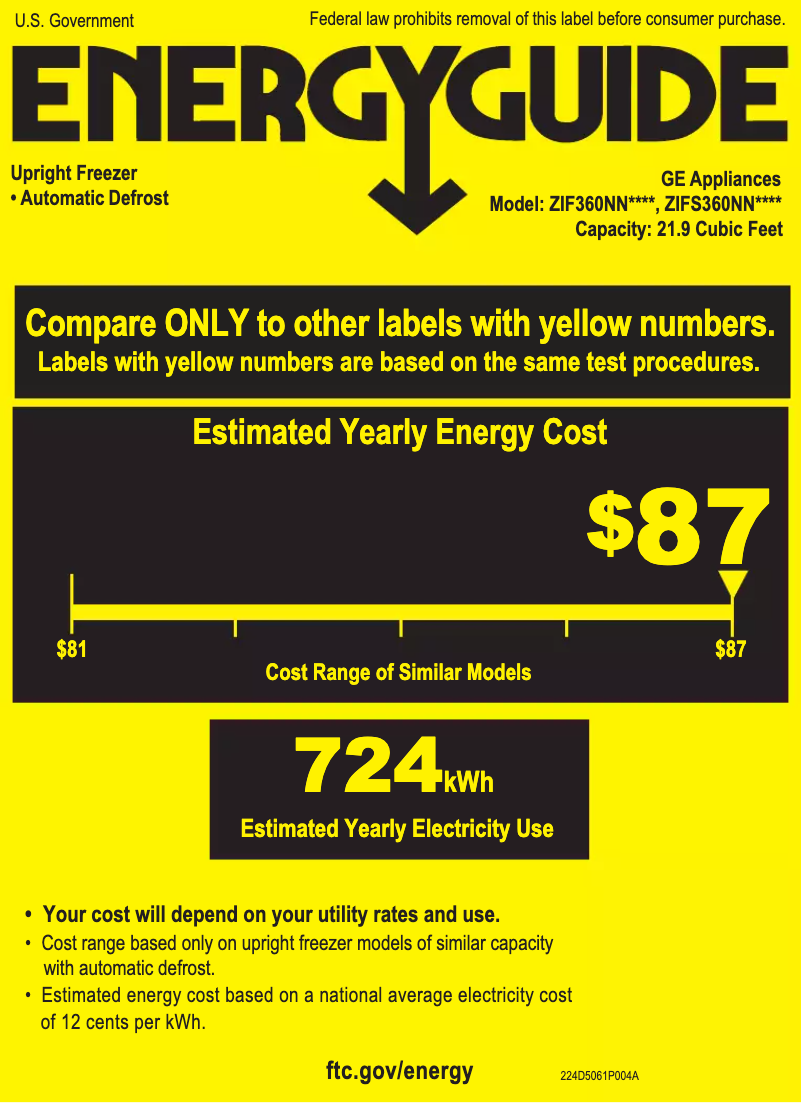 Page 1 de la notice Label énergétique Monogram ZIF360NNLH
