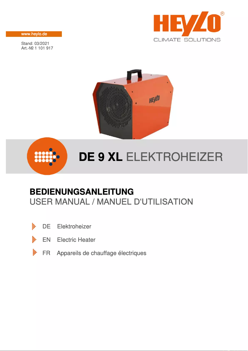 Image de la première page du manuel de l'appareil DE 9 XL