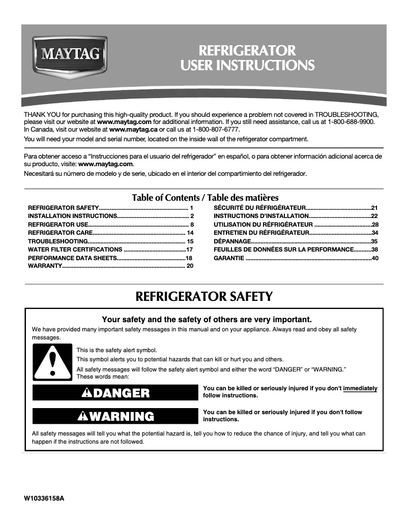 Page 1 de la notice Manuel utilisateur Maytag MFX2571XEM