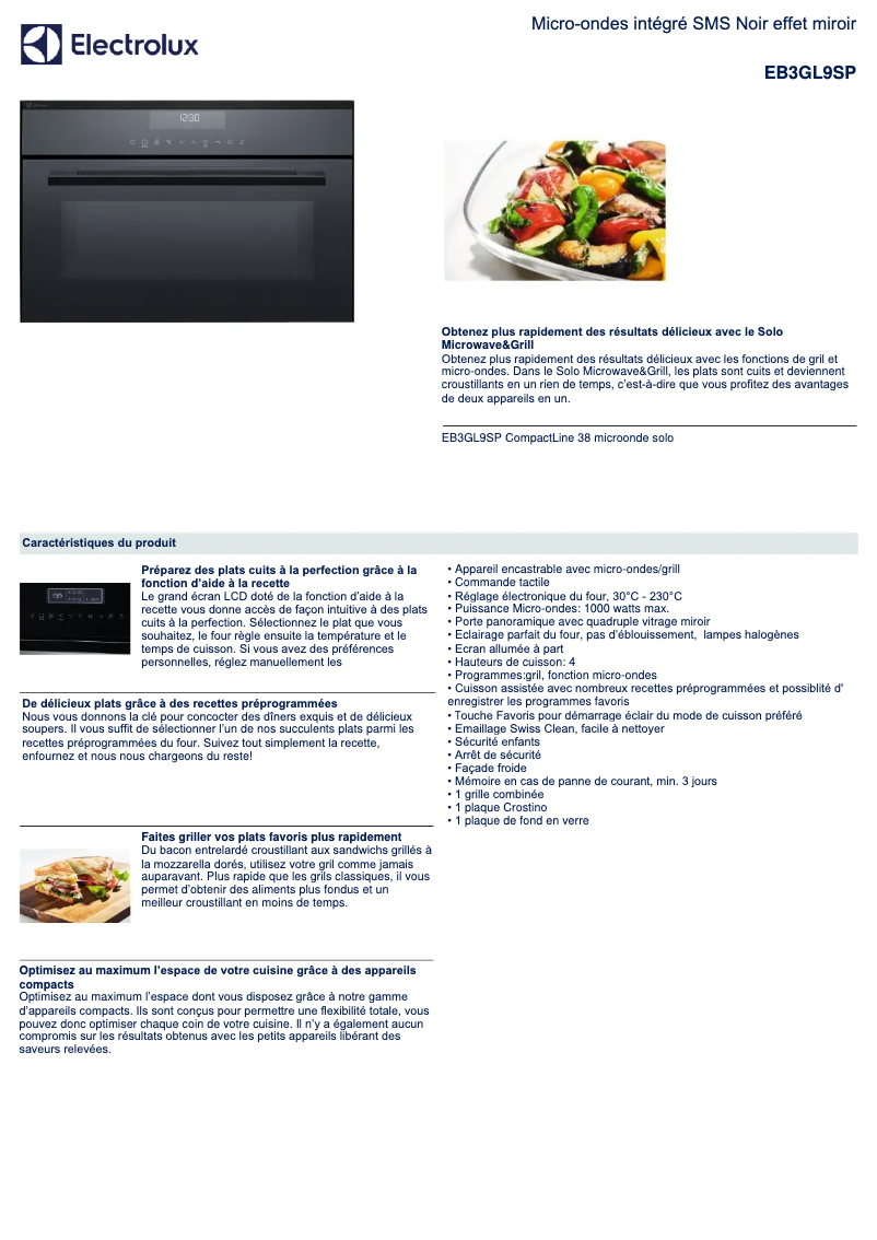 Page n°1 - Fiche technique Electrolux EB3GL9SP