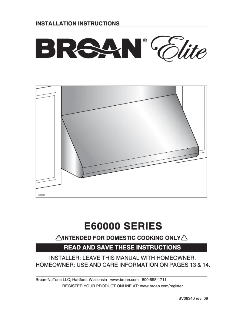 Page n°1 - Fiche technique Broan E6030SS