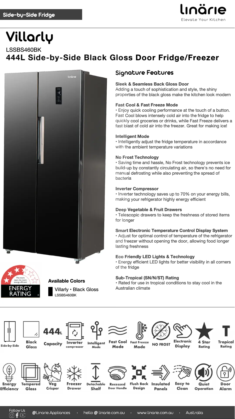 Page 1 de la notice Fiche technique Linarie Villarly LSSBS460BK