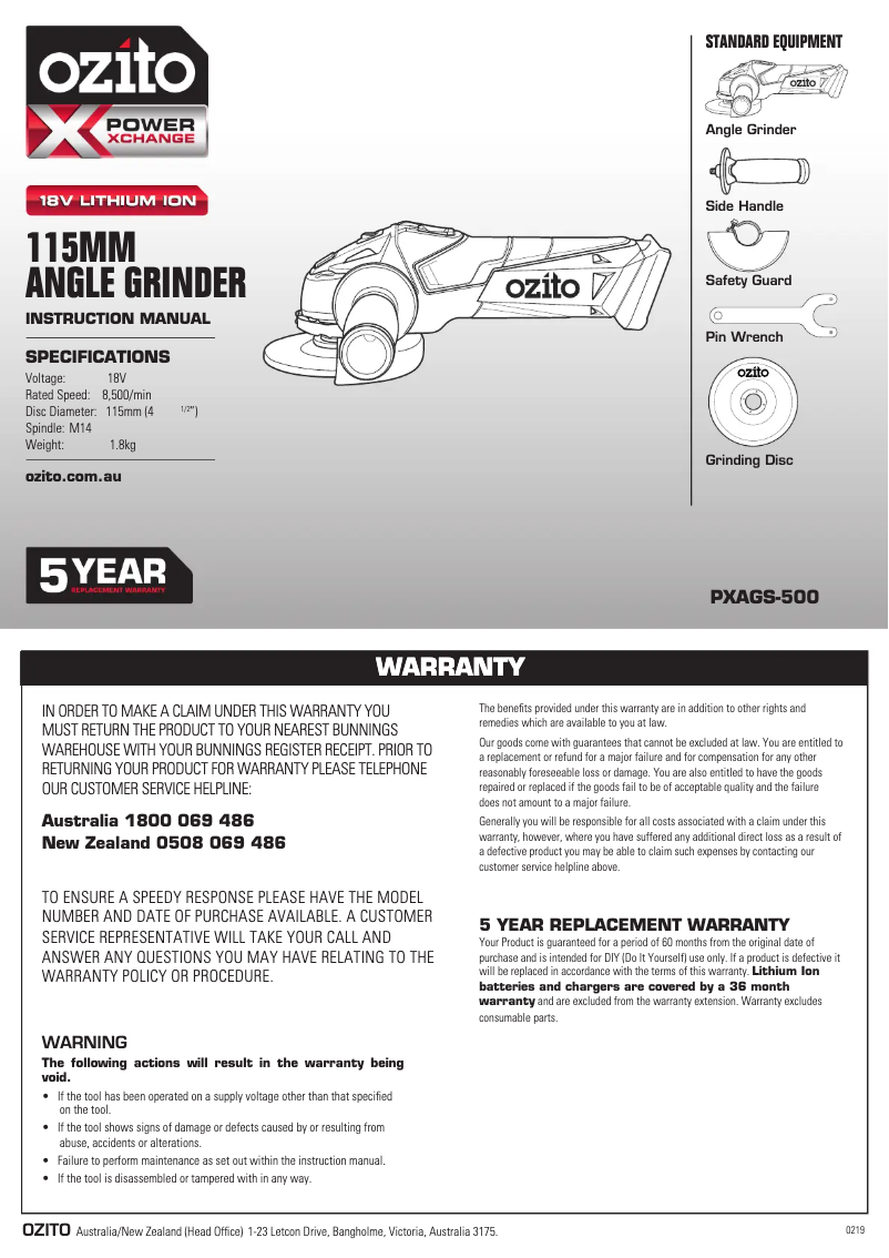 Page 1 de la notice Manuel utilisateur Ozito PX6PAK-650