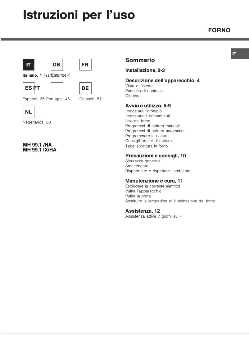 Page 1 de la notice Manuel utilisateur Hotpoint Ariston MH 99.1 (BK) /HA