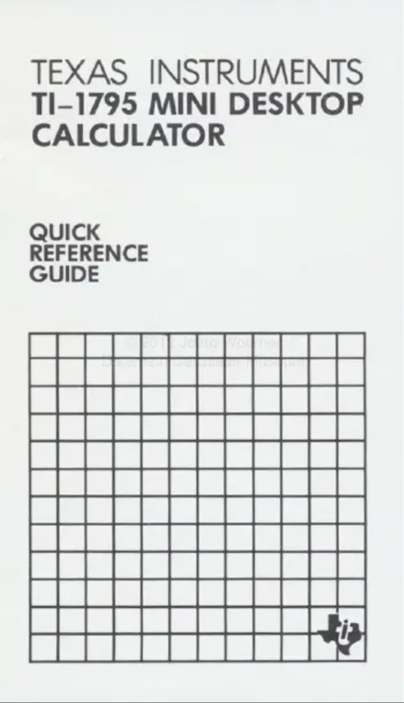 Page n°1 - Manuel utilisateur Texas Instruments TI-1795