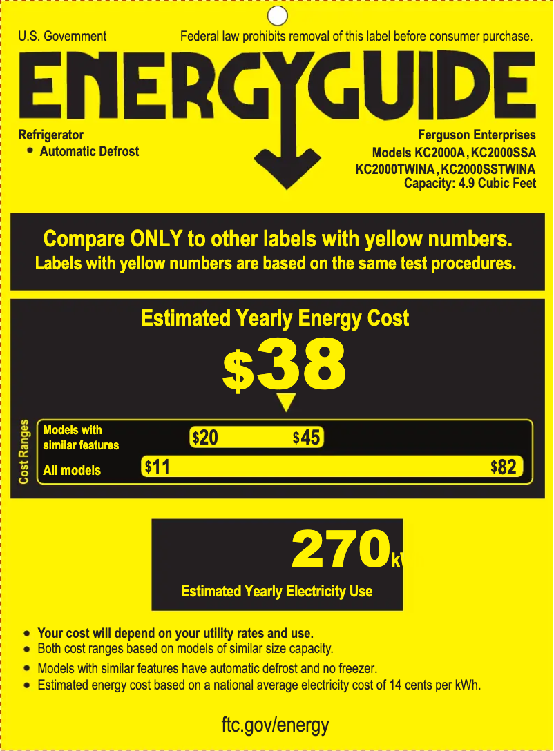 Page 1 de la notice Label énergétique EdgeStar KC2000