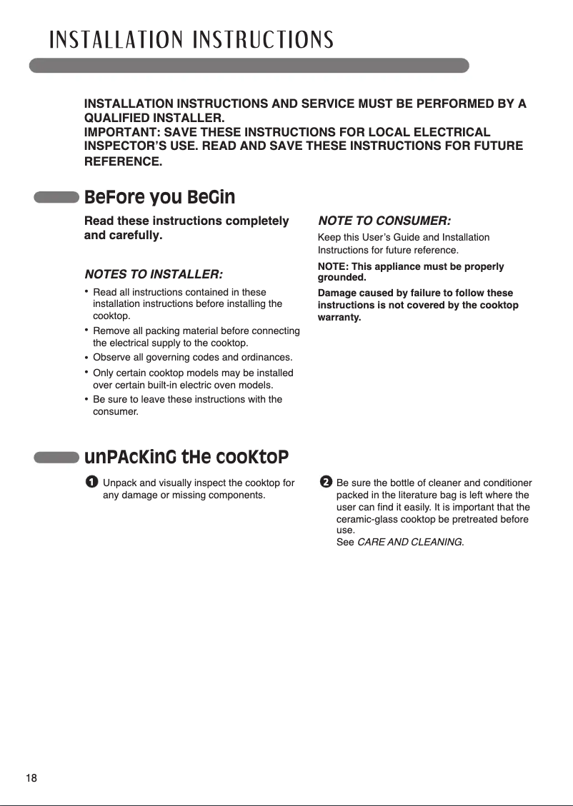 Página 1 del manual Guía de instalación LG LCE3010SB