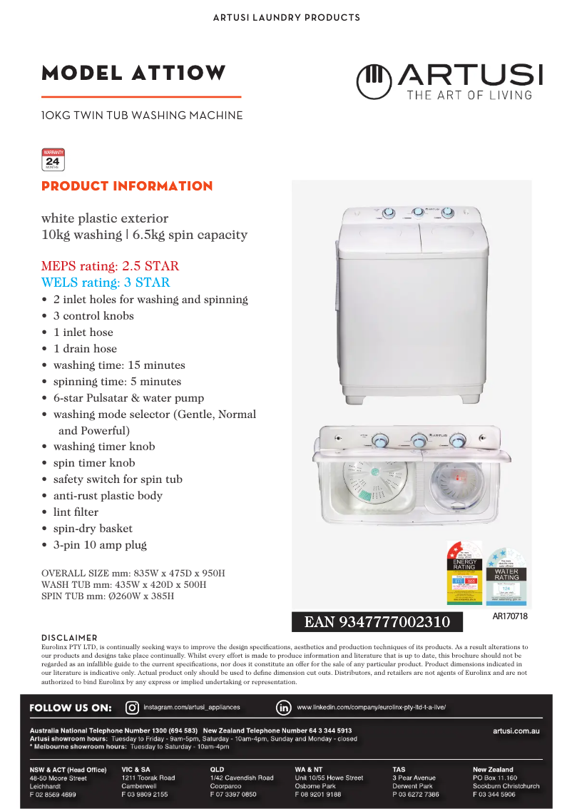Page 1 of the manual Technical Sheet Artusi ATT10W