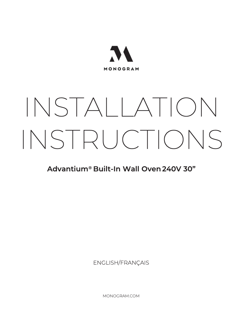 Page 1 de la notice Guide d'installation Monogram ZSB9232NSS