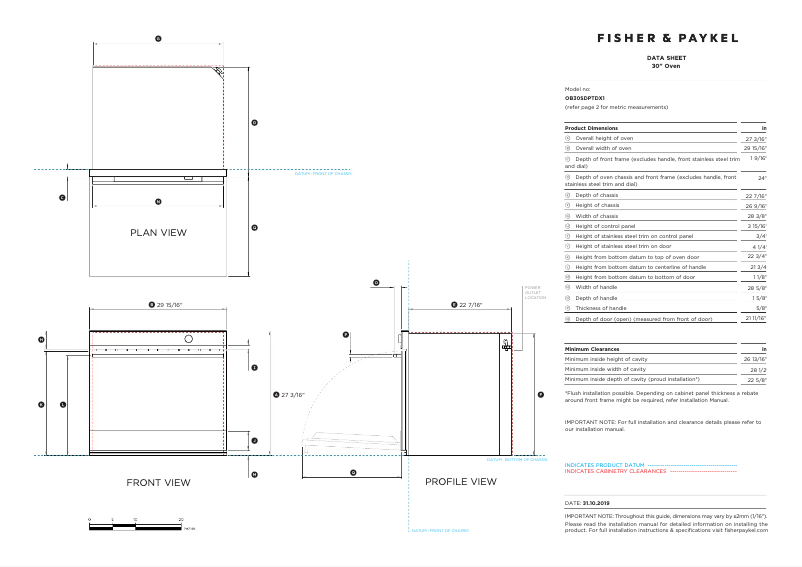 Page n°1 - Fiche technique Fisher & Paykel OB30SDPTDX1
