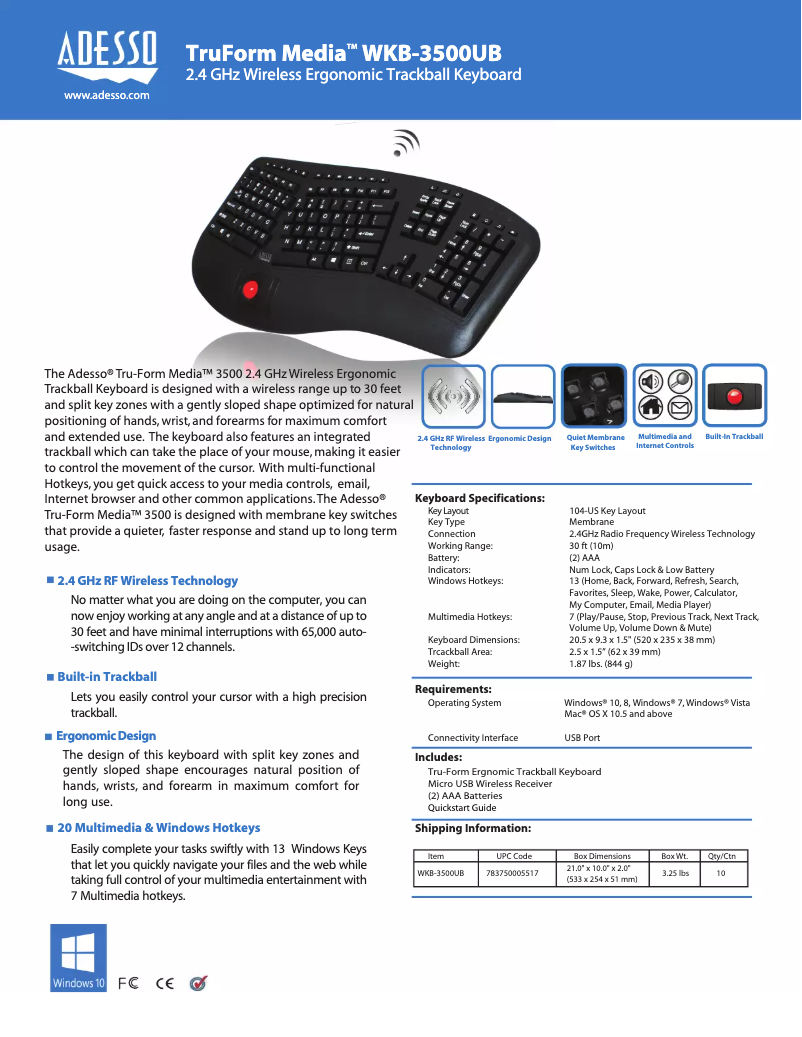 Page n°1 - Manuel utilisateur Adesso Tru-Form 3500