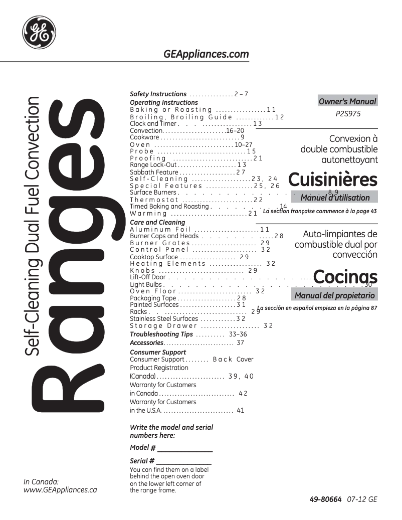 Image de la première page du manuel de l'appareil Profile P2S975DEPBB