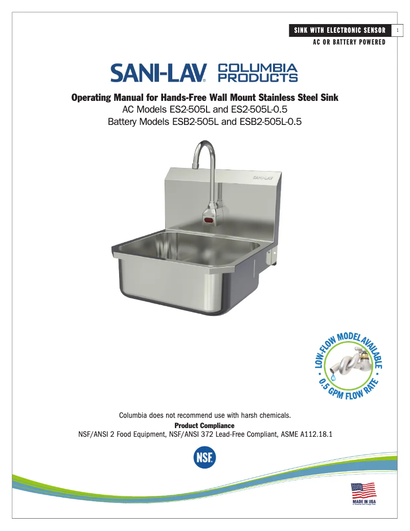 Page 1 de la notice Manuel utilisateur Sani-Lav ESB2-505L