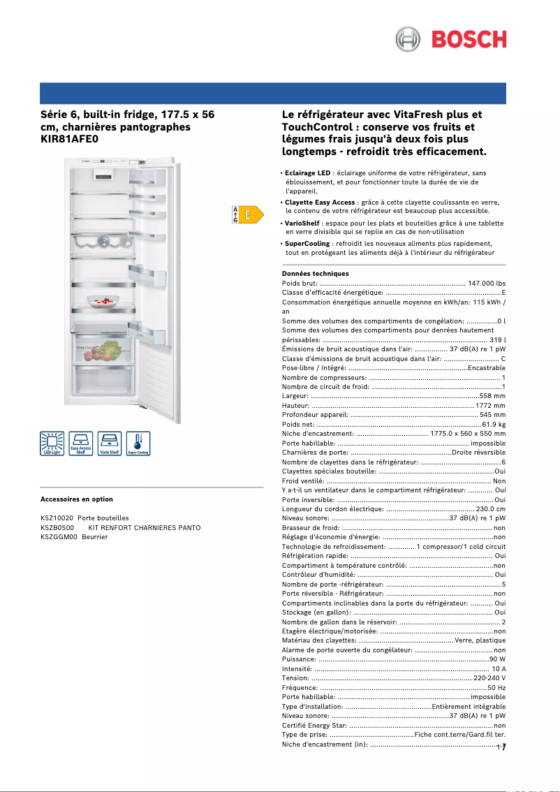 Página 1 del manual Ficha técnica Bosch KIR81AFE0