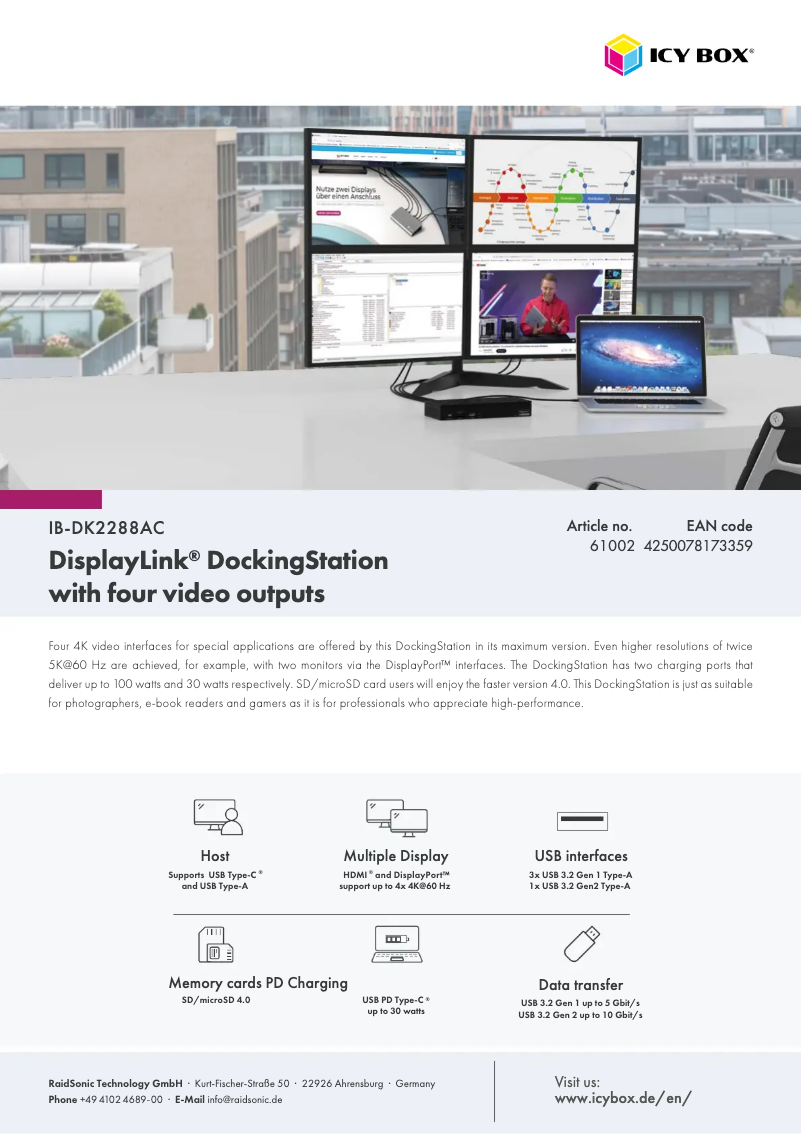 Page 1 de la notice Fiche technique Icy Box IB-DK2288AC