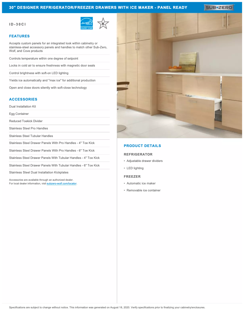 Page 1 de la notice Manuel utilisateur Sub-Zero ID-30CI